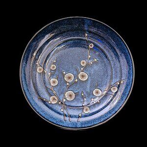 Japanese Bowl, Dark Blue with Flowers EUC